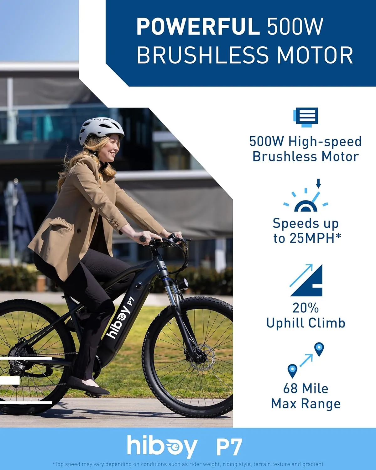 Hiboy P7 Electric Bike for Adults with 800W Peak Motor, 25mph Max Speed, 696 WH Removable Battery Ebike, 27.5" Electric Mountain Bike with 7-Speed and Front Suspension