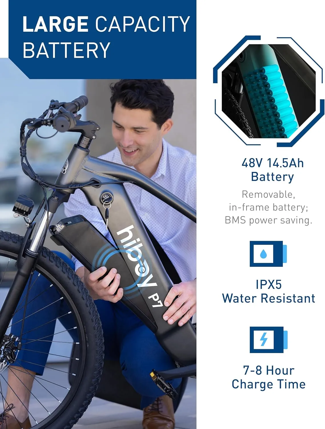 Hiboy P7 Electric Bike for Adults with 800W Peak Motor, 25mph Max Speed, 696 WH Removable Battery Ebike, 27.5" Electric Mountain Bike with 7-Speed and Front Suspension