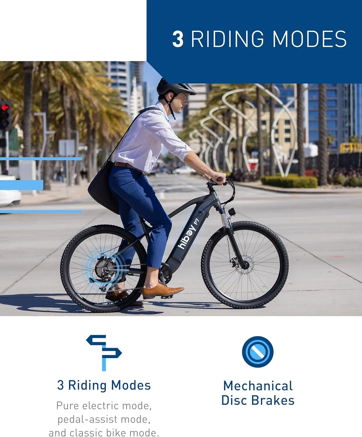 Hiboy P7 Electric Bike for Adults with 800W Peak Motor, 25mph Max Speed, 696 WH Removable Battery Ebike, 27.5" Electric Mountain Bike with 7-Speed and Front Suspension