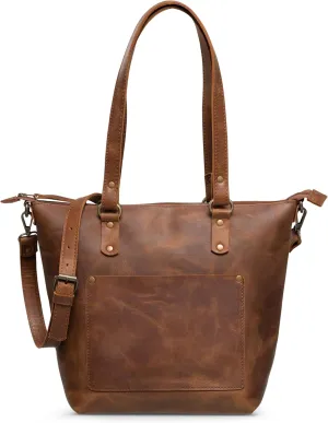 HIDES Crossbody Leather Tote Bag, Handcrafted Travel Companion Premium Full-Grain Leather Zipper Compartment Removable Strap