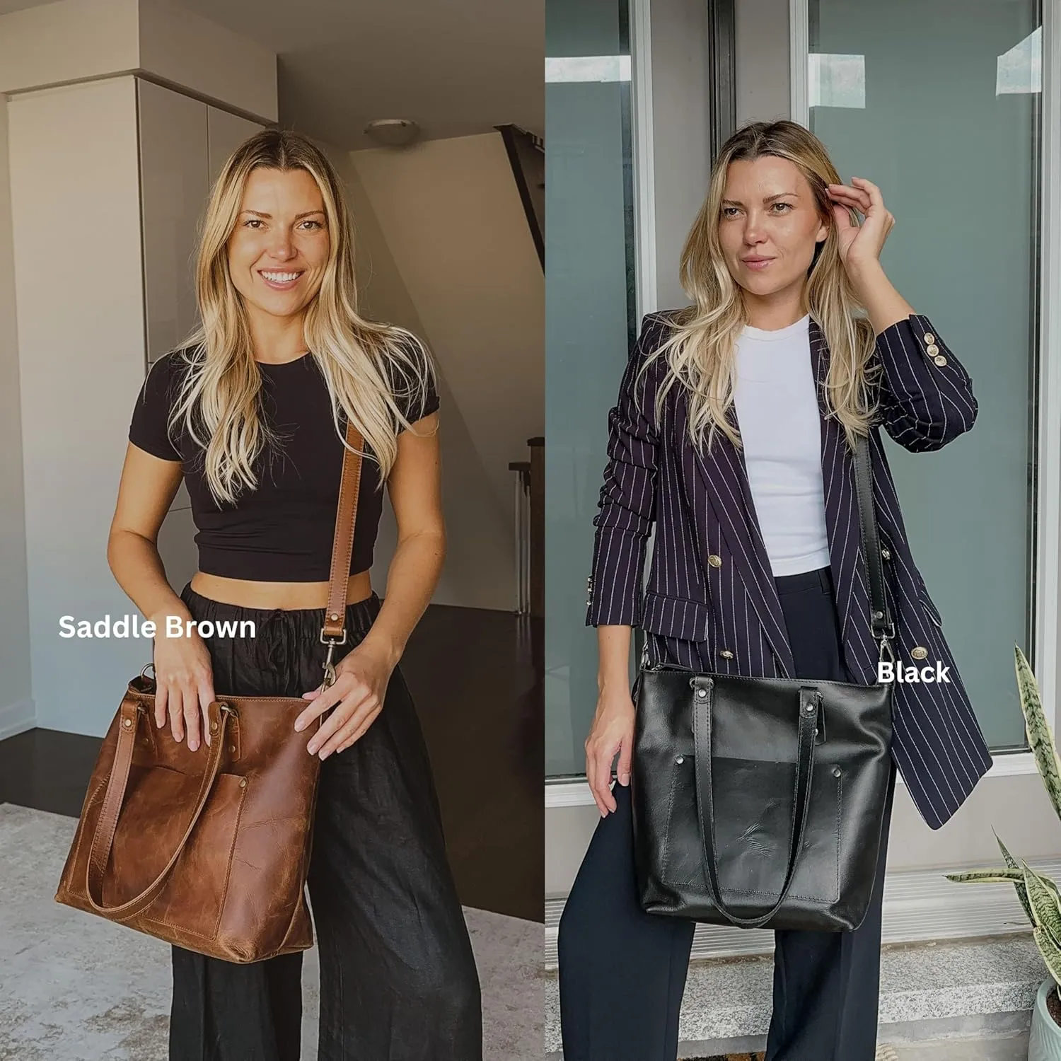 HIDES Crossbody Leather Tote Bag, Handcrafted Travel Companion Premium Full-Grain Leather Zipper Compartment Removable Strap