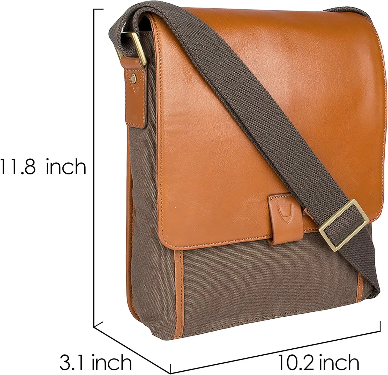 Hidesign Aiden Genuine Leather and Canvas Medium Crossbody Men/Women Shoulder Messenger Bag / Travel Bag / 10.5" iPad Bag, Tan