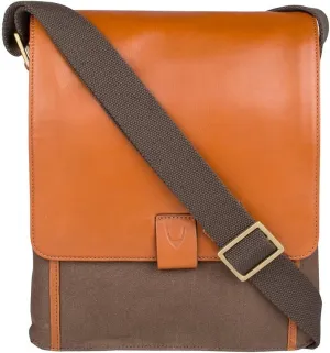 Hidesign Aiden Genuine Leather and Canvas Medium Crossbody Men/Women Shoulder Messenger Bag / Travel Bag / 10.5" iPad Bag, Tan
