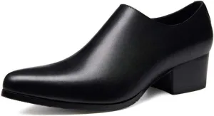 High Heel British Business Formal Shoes for Men OxfordGenuine Leather Zipper Slip On Pointed Toe Low Top