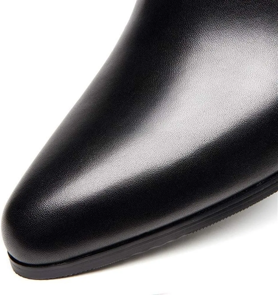 High Heel British Business Formal Shoes for Men OxfordGenuine Leather Zipper Slip On Pointed Toe Low Top