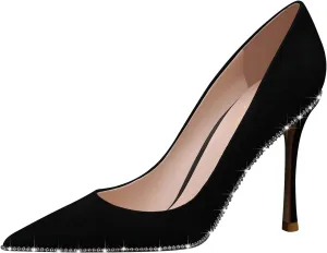 High Heels Business Women Patent Heels Pointed Toe Suede Pumps Women Leather Heels Diamond for Wedding Bridal, 3.74 inch