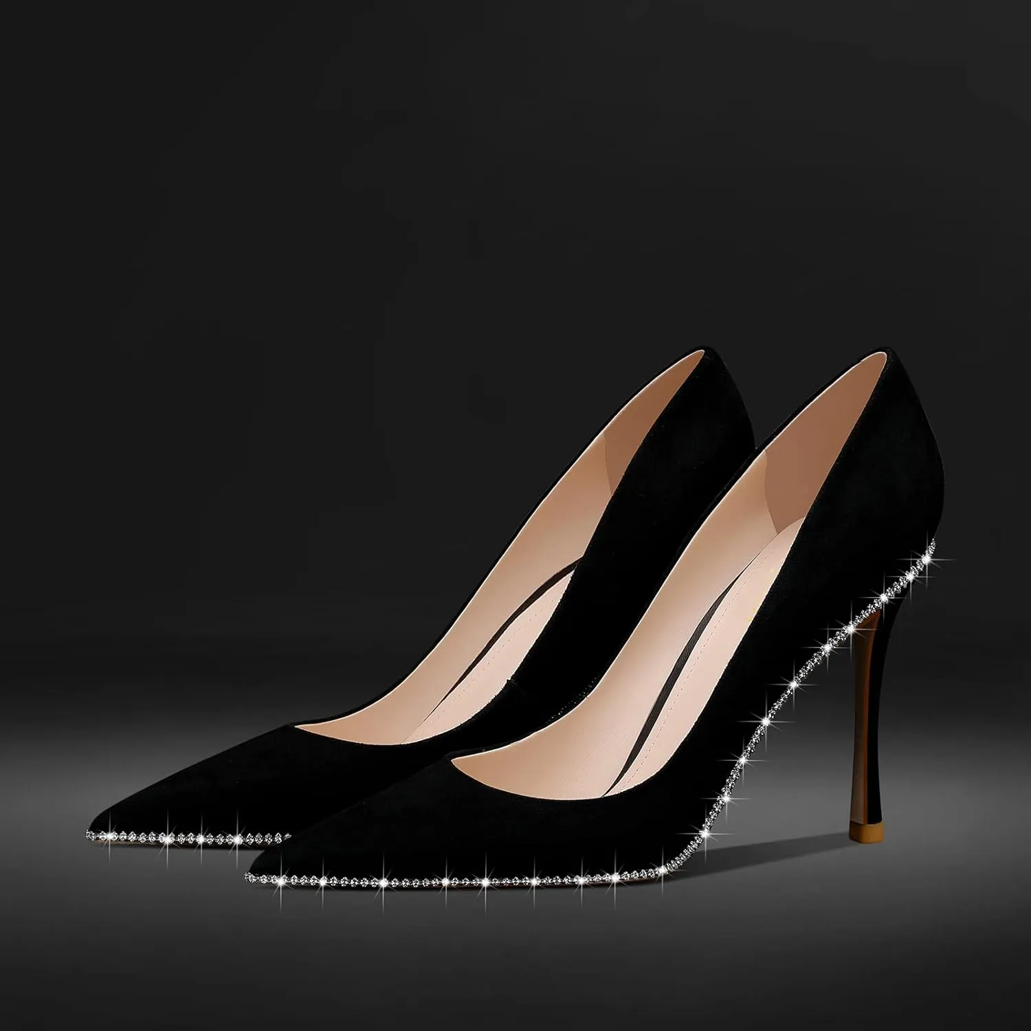 High Heels Business Women Patent Heels Pointed Toe Suede Pumps Women Leather Heels Diamond for Wedding Bridal, 3.74 inch