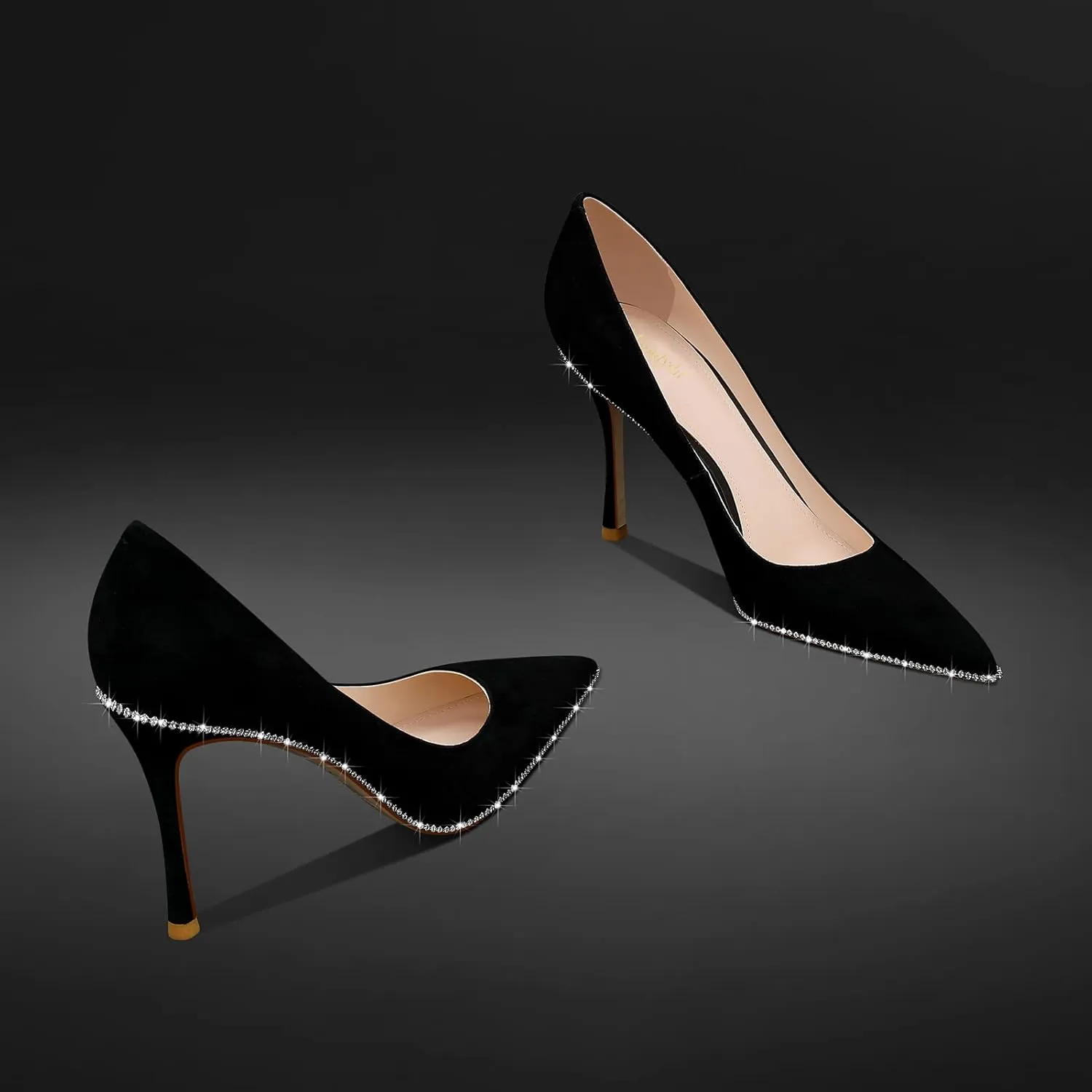 High Heels Business Women Patent Heels Pointed Toe Suede Pumps Women Leather Heels Diamond for Wedding Bridal, 3.74 inch