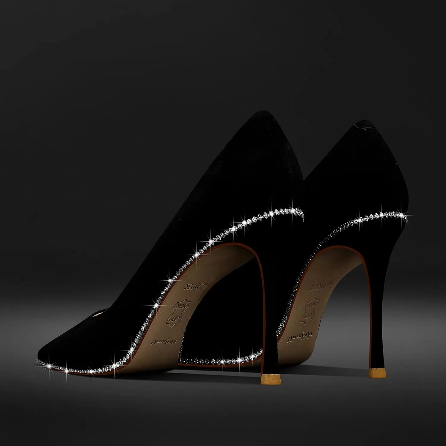 High Heels Business Women Patent Heels Pointed Toe Suede Pumps Women Leather Heels Diamond for Wedding Bridal, 3.74 inch