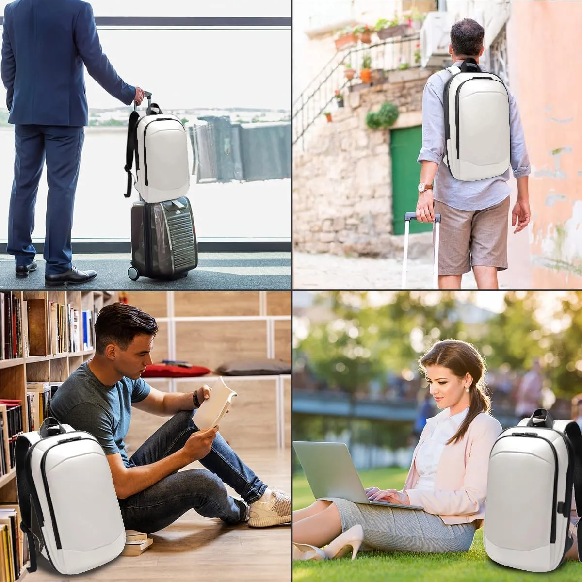 hk Business Backpack for Men 17 Inch,Slim & Expandable Waterproof Travel Laptop Backpack with USB Charger Port (White)