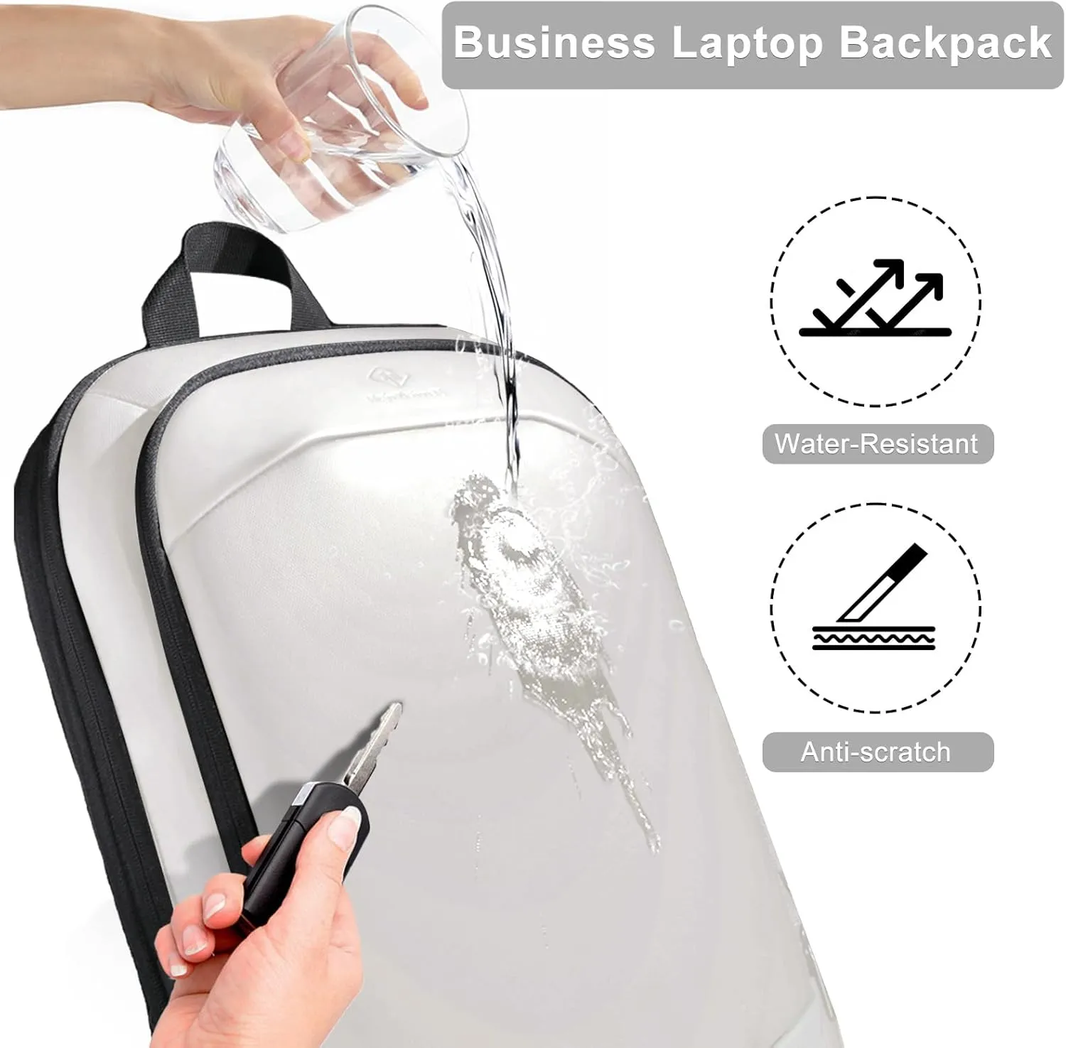hk Business Backpack for Men 17 Inch,Slim & Expandable Waterproof Travel Laptop Backpack with USB Charger Port (White)