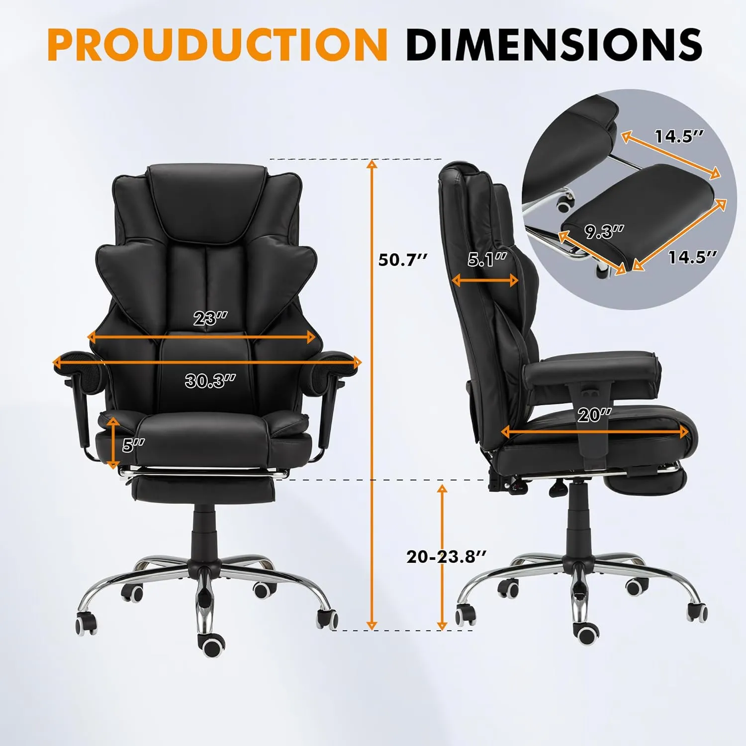 HOMREST 6-Point Massage Office Chair,Heating Executive Chairs,Ergonomic Home Office Desk Chairs with Retractable Footrest and Reclining Function,Leather Computer Chair with Adjustable Armrest(Black)