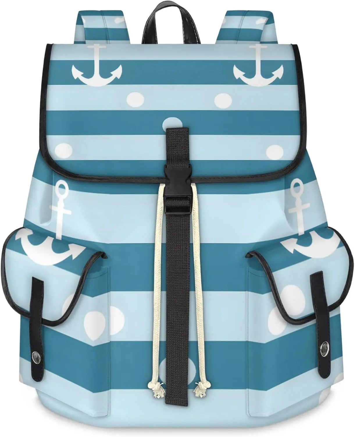 Honeybaby Vintage Waterproof Laptop Backpack for Men/Women Travel Essentials Backpack Expandable Carry On Bag with Anti-Theft Compartment Fits 15" Notebook Anchors Stripes