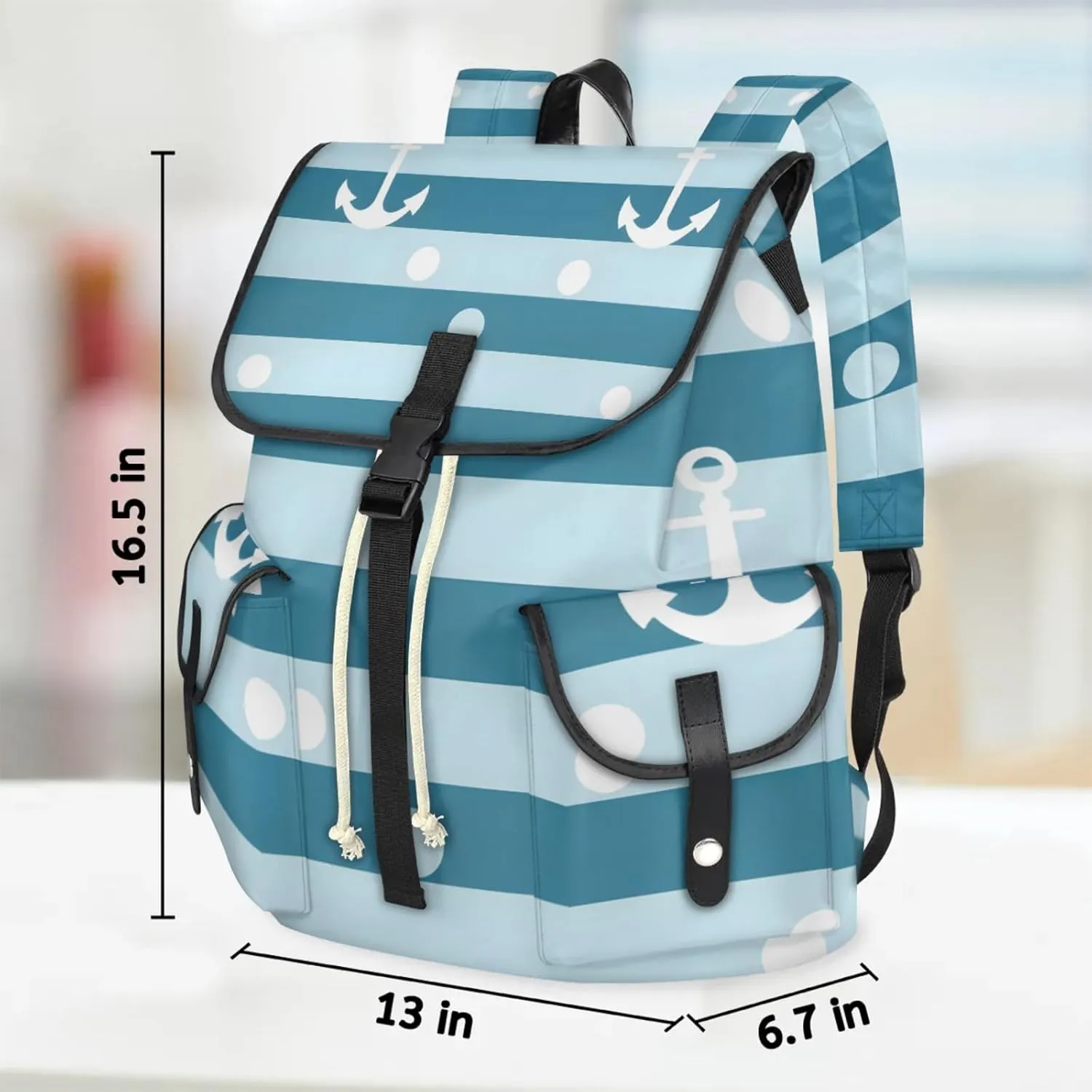 Honeybaby Vintage Waterproof Laptop Backpack for Men/Women Travel Essentials Backpack Expandable Carry On Bag with Anti-Theft Compartment Fits 15" Notebook Anchors Stripes