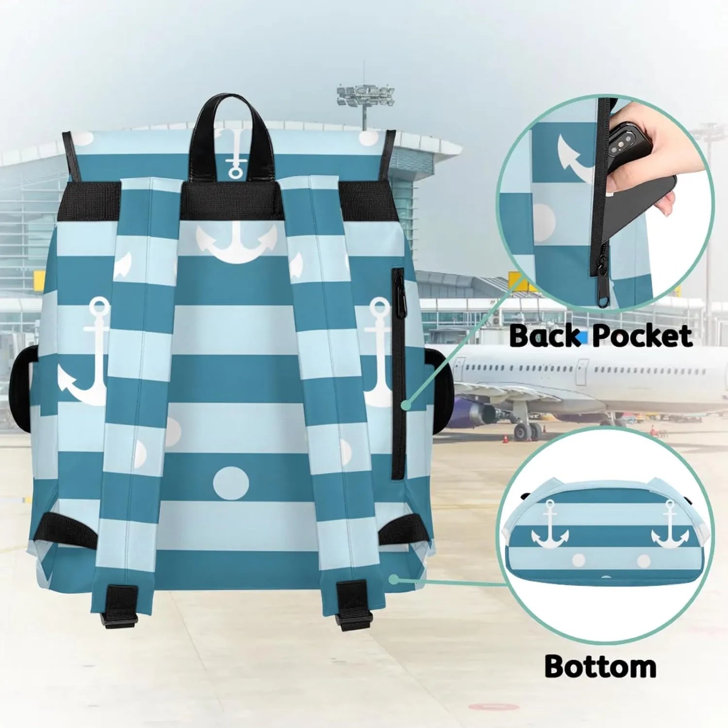 Honeybaby Vintage Waterproof Laptop Backpack for Men/Women Travel Essentials Backpack Expandable Carry On Bag with Anti-Theft Compartment Fits 15" Notebook Anchors Stripes