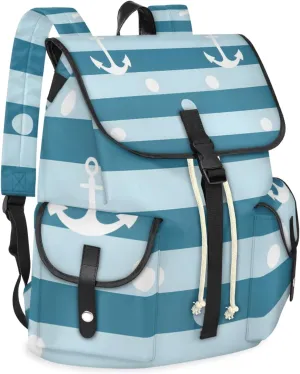 Honeybaby Vintage Waterproof Laptop Backpack for Men/Women Travel Essentials Backpack Expandable Carry On Bag with Anti-Theft Compartment Fits 15" Notebook Anchors Stripes