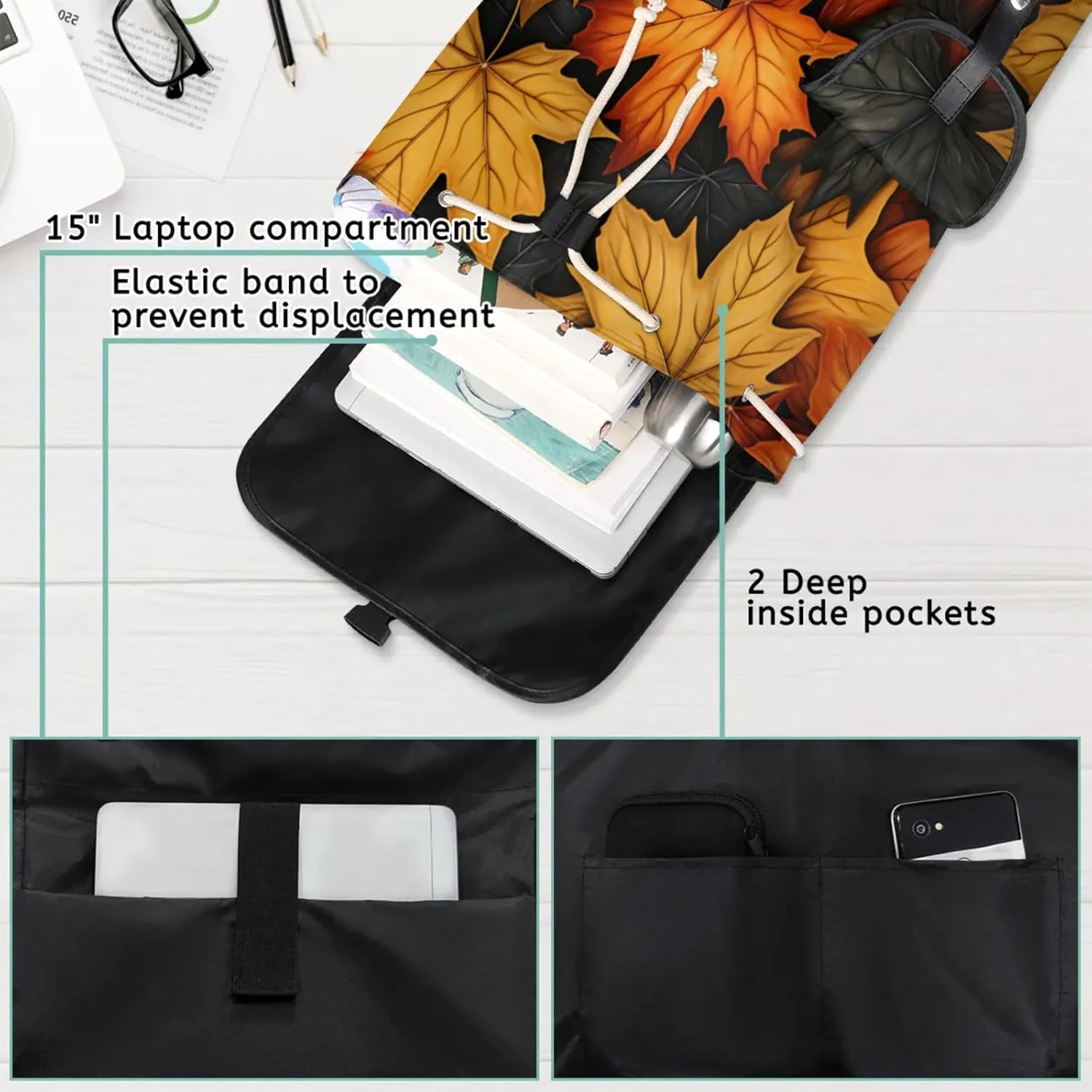 Honeybaby Vintage Waterproof Laptop Backpack for Men/Women Travel Essentials Backpack Expandable Carry On Bag with Anti-Theft Compartment Fits 15" Notebook Autumn Maple Leaf