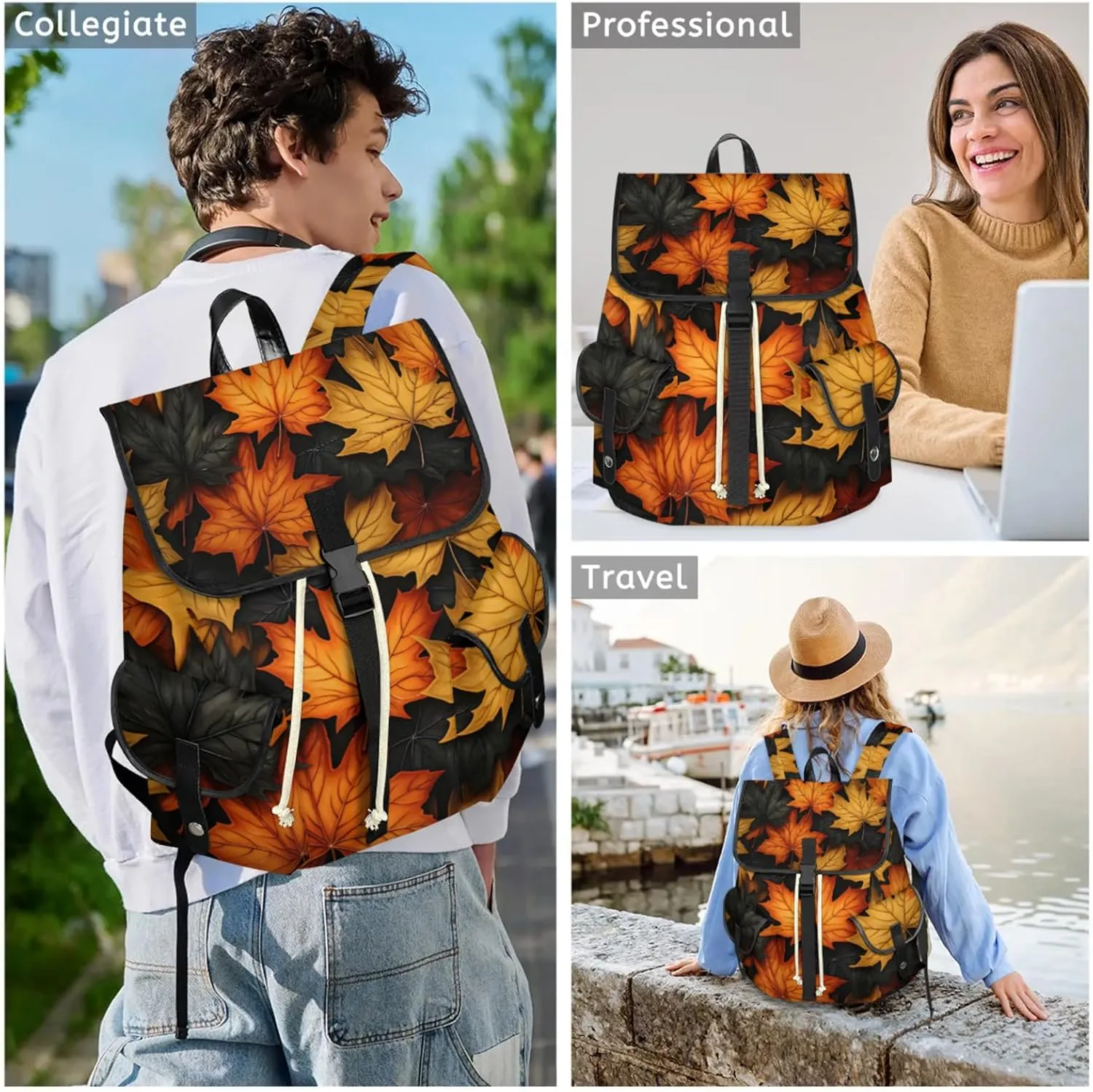 Honeybaby Vintage Waterproof Laptop Backpack for Men/Women Travel Essentials Backpack Expandable Carry On Bag with Anti-Theft Compartment Fits 15" Notebook Autumn Maple Leaf
