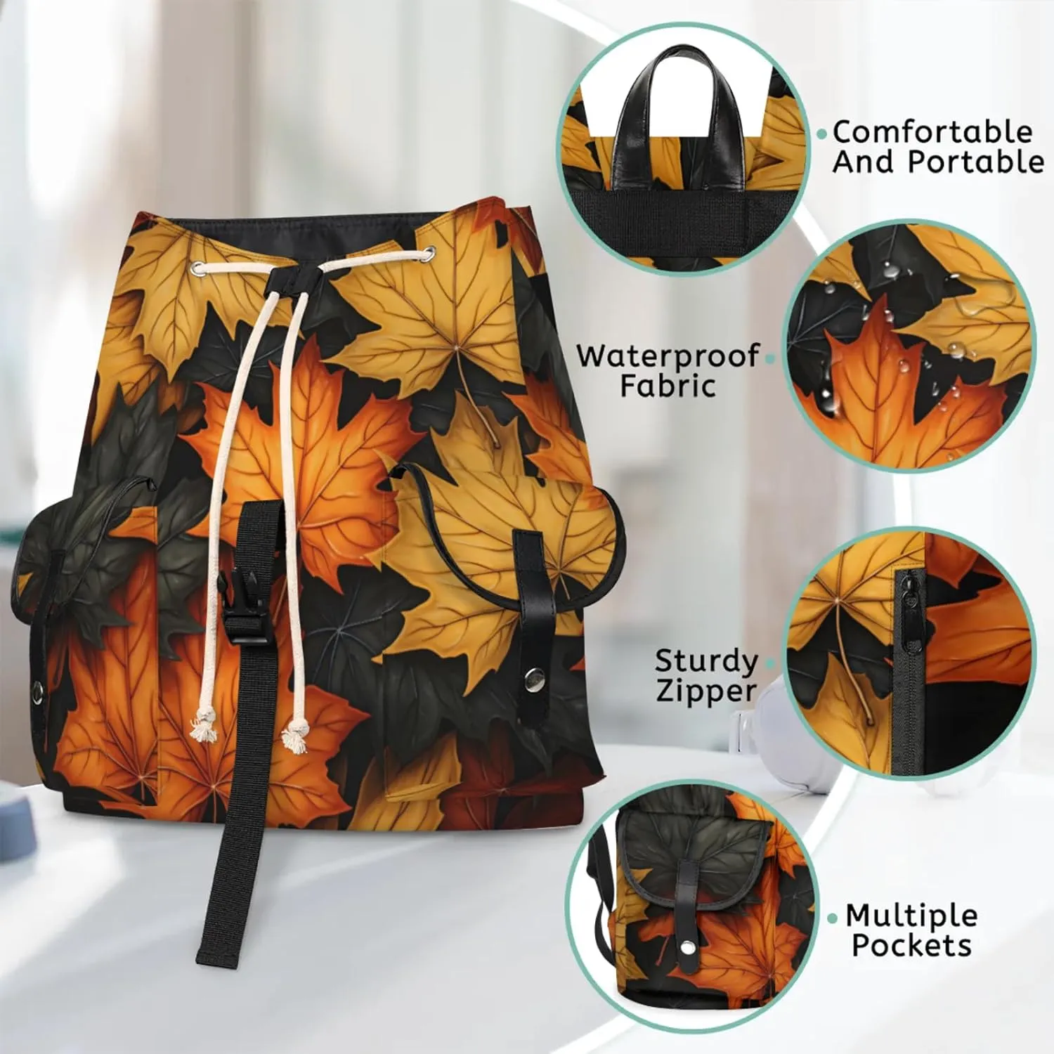 Honeybaby Vintage Waterproof Laptop Backpack for Men/Women Travel Essentials Backpack Expandable Carry On Bag with Anti-Theft Compartment Fits 15" Notebook Autumn Maple Leaf