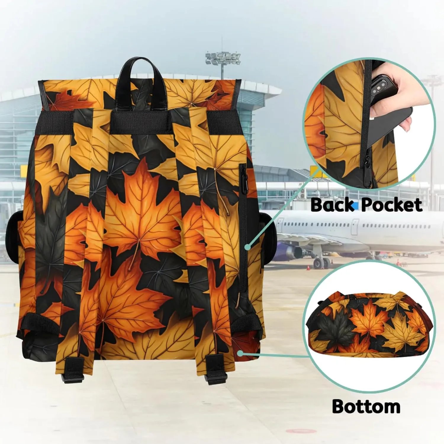 Honeybaby Vintage Waterproof Laptop Backpack for Men/Women Travel Essentials Backpack Expandable Carry On Bag with Anti-Theft Compartment Fits 15" Notebook Autumn Maple Leaf