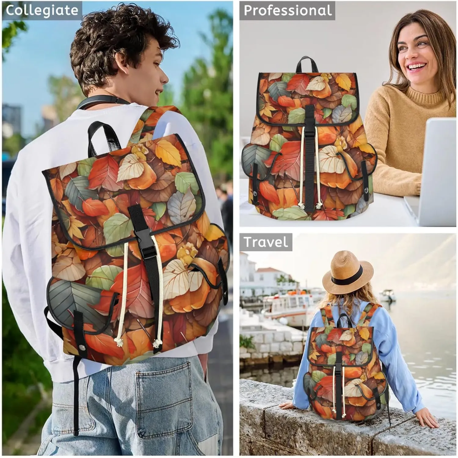 Honeybaby Vintage Waterproof Laptop Backpack for Men/Women Travel Essentials Backpack Expandable Carry On Bag with Anti-Theft Compartment Fits 15" Notebook Falling Leaves