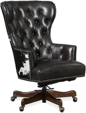Hooker Furniture Katherine Executive Swivel Tilt Chair with Black & White HOH in Brown Leather