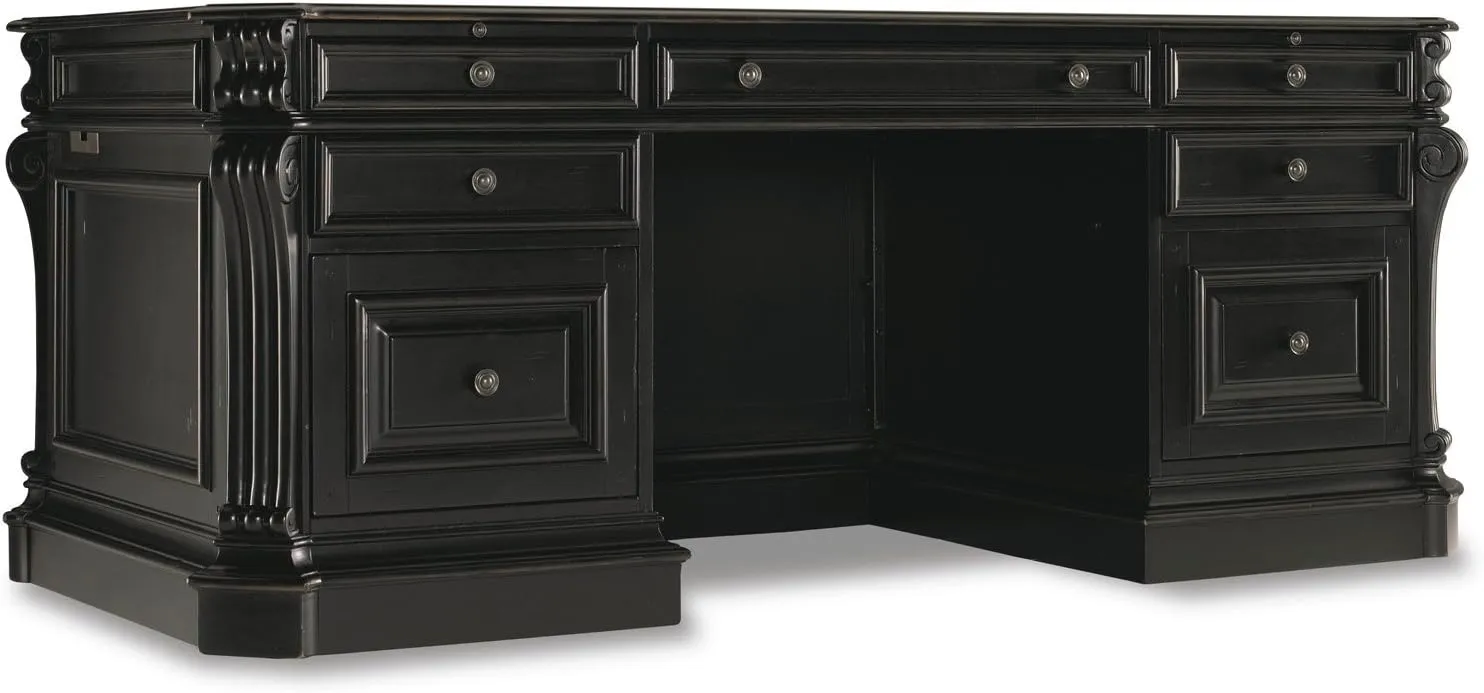 Hooker Furniture Telluride 76" Executive Wood Desk with Leather Top in Black