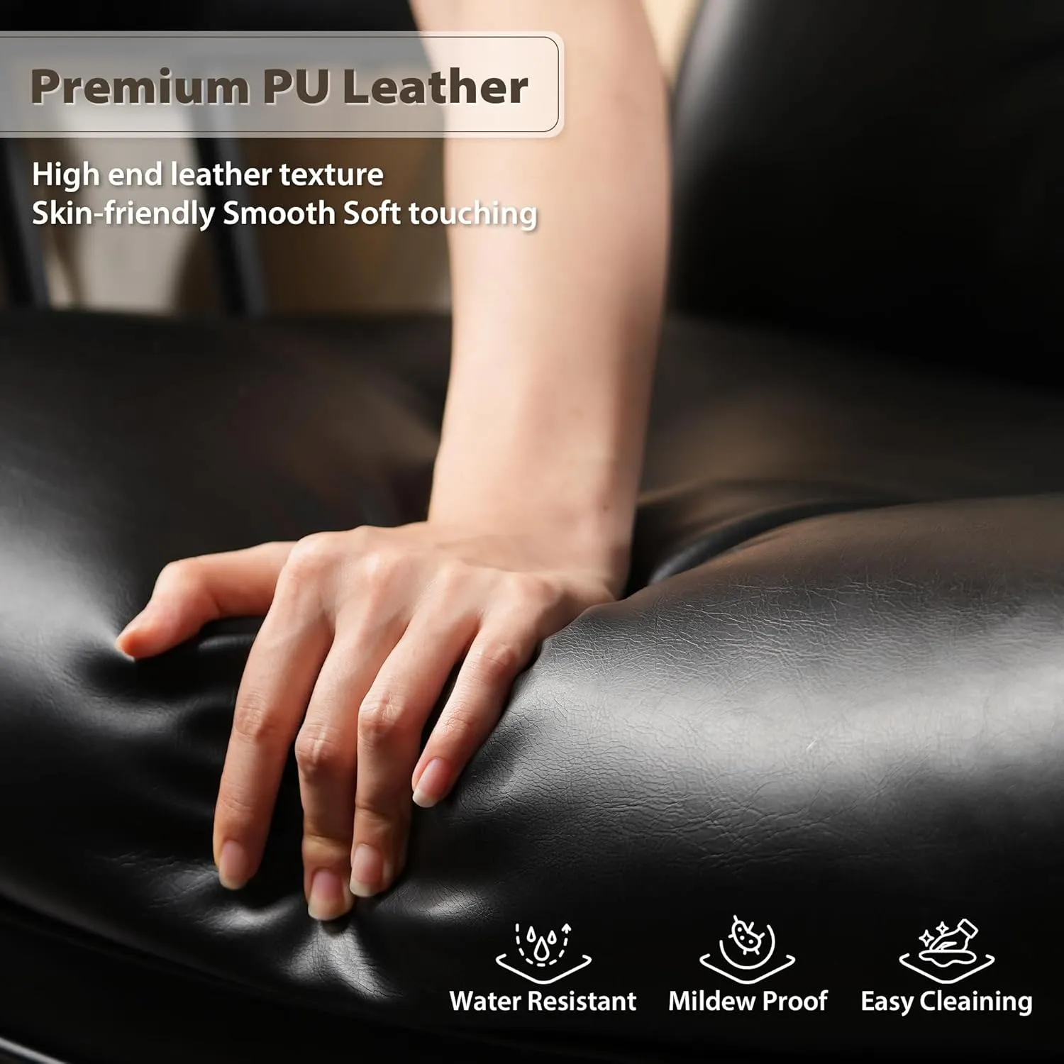 HOOOWOOO Ergonomic Office Chair,Mid Century Modern Computer Desk Chair,Comfy Executive Chair with Extra Wide Tufted Cloudy Seat Lumbar Support High Reclining Back,PU Leather Black