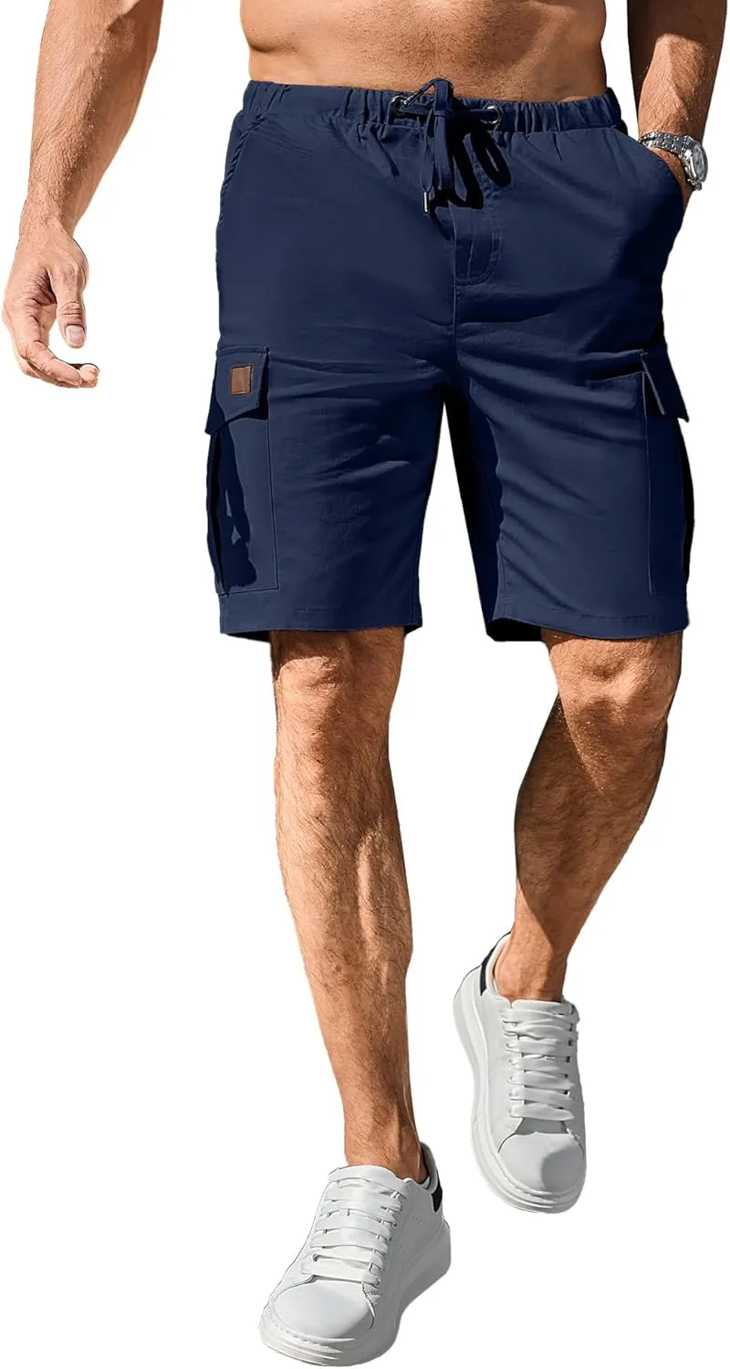 HOTake Men's Casual Cargo Jogger Shorts Drawstring Elastic Waist Summer Beach Shorts Athletic Stretch Short with 6 Pockets
