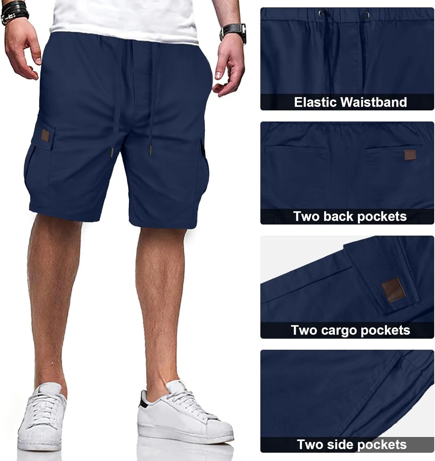 HOTake Men's Casual Cargo Jogger Shorts Drawstring Elastic Waist Summer Beach Shorts Athletic Stretch Short with 6 Pockets