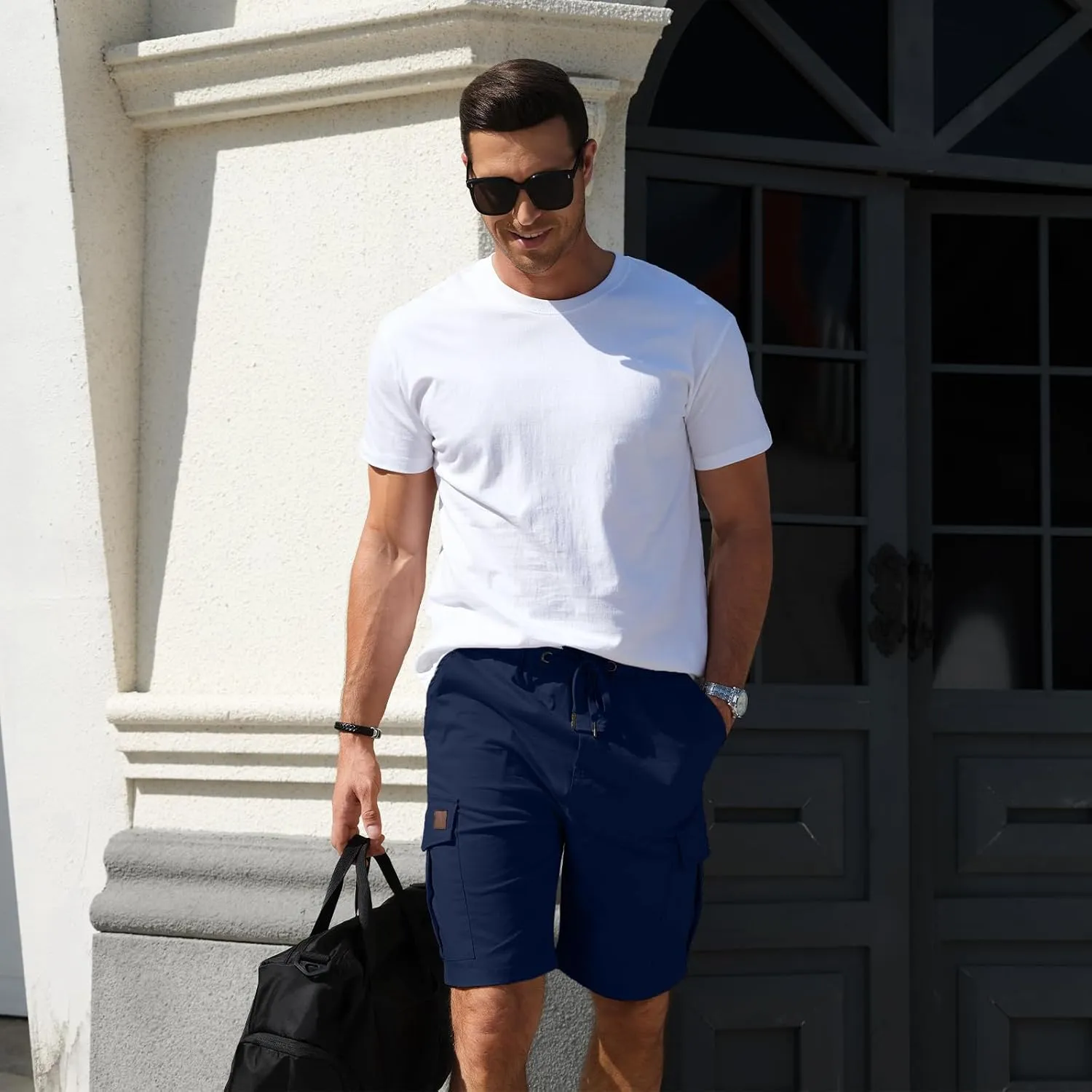 HOTake Men's Casual Cargo Jogger Shorts Drawstring Elastic Waist Summer Beach Shorts Athletic Stretch Short with 6 Pockets
