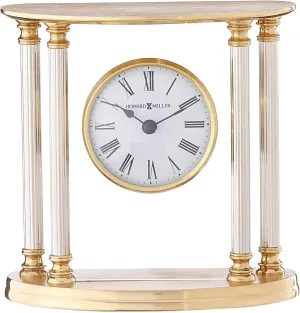 Howard Miller New Orleans Tabletop Clock – Elegant Brass Accent Clock with Palladium Plated Fluted Columns Quartz Movement Traditional Design for Office Mantel & Home Decor