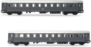 Hr4368 Fs, Pack of 2 Pcs Bz 33010 Type 1946 2nd Class, One with Ristoro Divider, Fs Markings, Grey Colors, Iva, Wagon Rolling stock