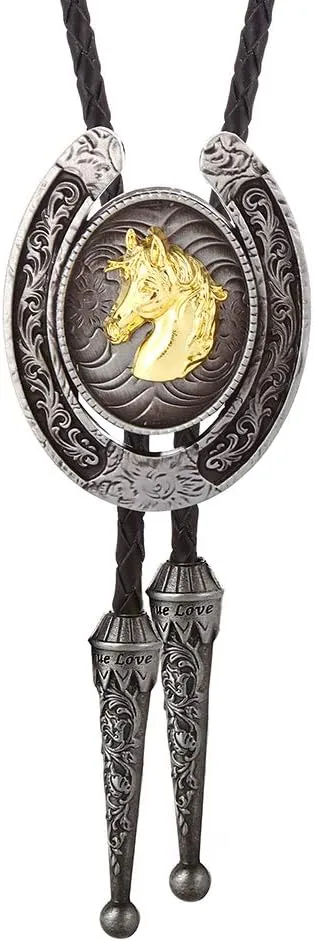 HUABOLA CALYN Bolo Tie for Men- Western Cowboy Native American Golden Horse Bolo Tie