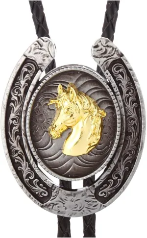 HUABOLA CALYN Bolo Tie for Men- Western Cowboy Native American Golden Horse Bolo Tie