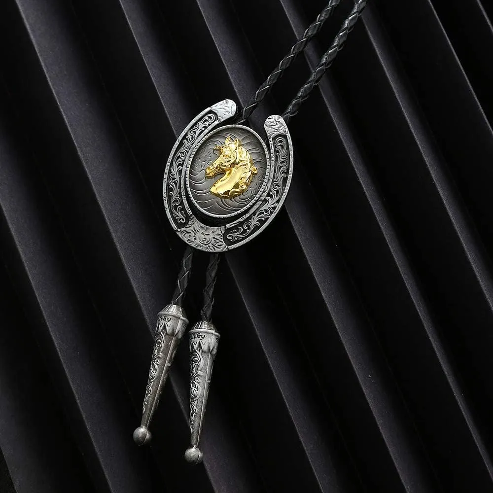 HUABOLA CALYN Bolo Tie for Men- Western Cowboy Native American Golden Horse Bolo Tie