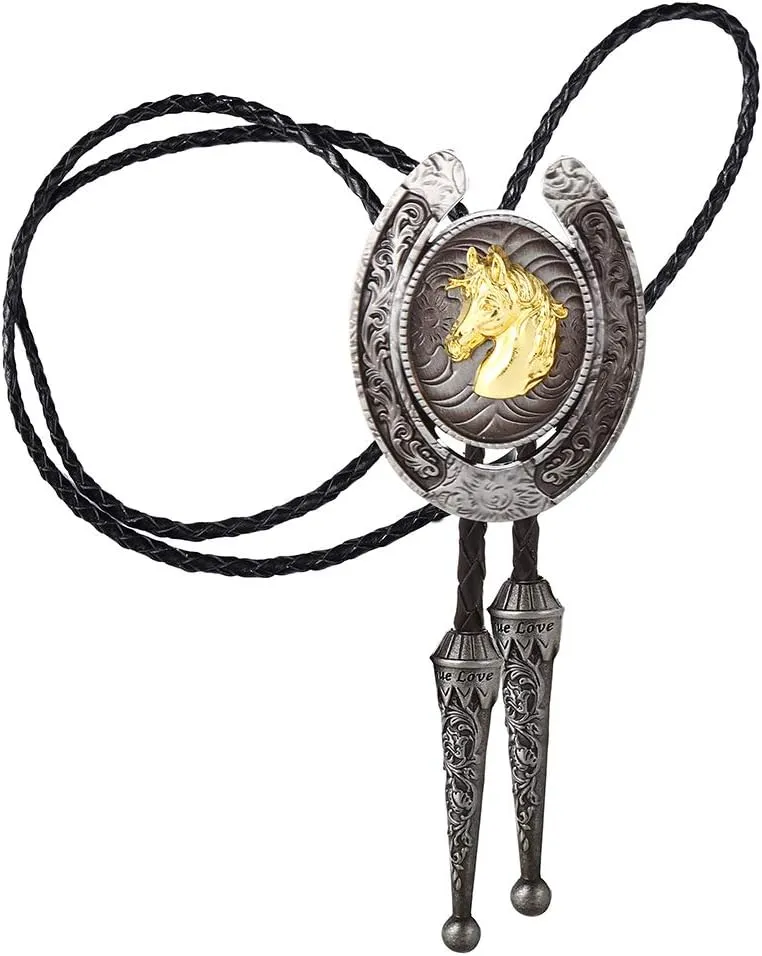 HUABOLA CALYN Bolo Tie for Men- Western Cowboy Native American Golden Horse Bolo Tie