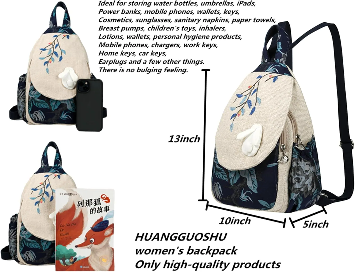 HUANGGUOSHU Bohemian Hand Knit Mini Backpack for Women - Original Creation with Three-Dimensional Decoration, Multi-Pocket Design, Ideal Gift for Mother's Day, Birthdays, and Bat Mitzvahs-Rabbit