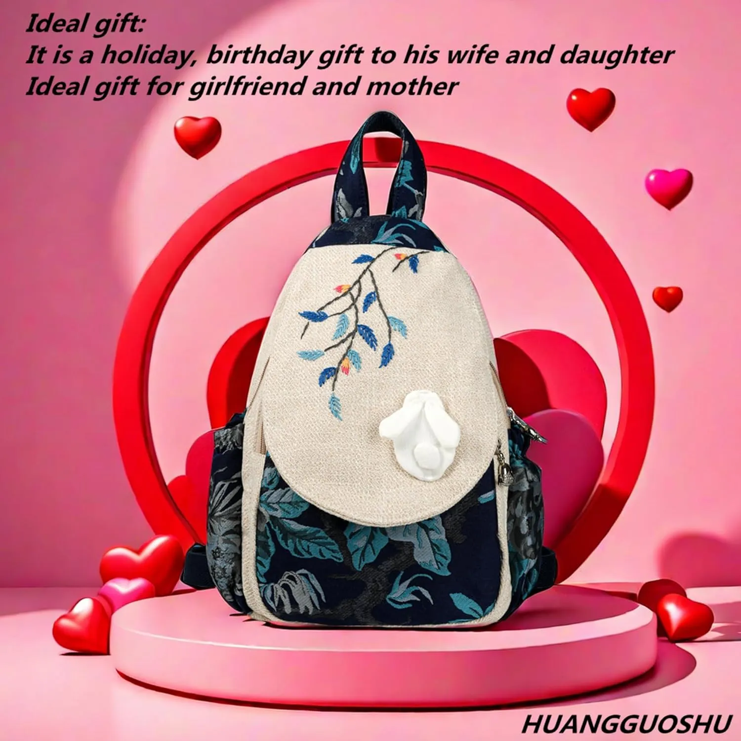 HUANGGUOSHU Bohemian Hand Knit Mini Backpack for Women - Original Creation with Three-Dimensional Decoration, Multi-Pocket Design, Ideal Gift for Mother's Day, Birthdays, and Bat Mitzvahs-Rabbit