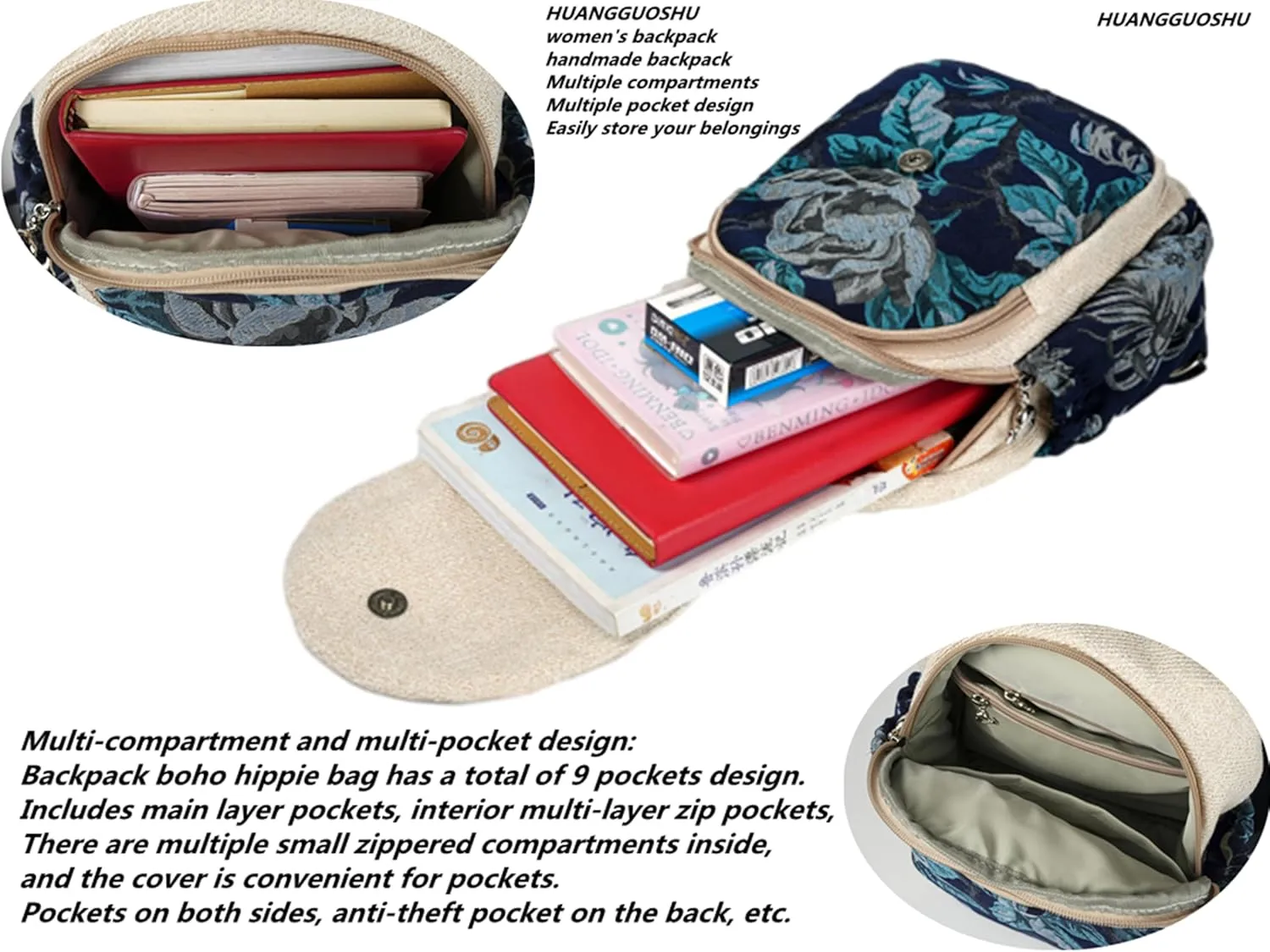 HUANGGUOSHU Bohemian Hand Knit Mini Backpack for Women - Original Creation with Three-Dimensional Decoration, Multi-Pocket Design, Ideal Gift for Mother's Day, Birthdays, and Bat Mitzvahs-Rabbit