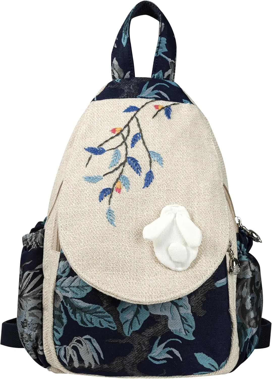 HUANGGUOSHU Bohemian Hand Knit Mini Backpack for Women - Original Creation with Three-Dimensional Decoration, Multi-Pocket Design, Ideal Gift for Mother's Day, Birthdays, and Bat Mitzvahs-Rabbit