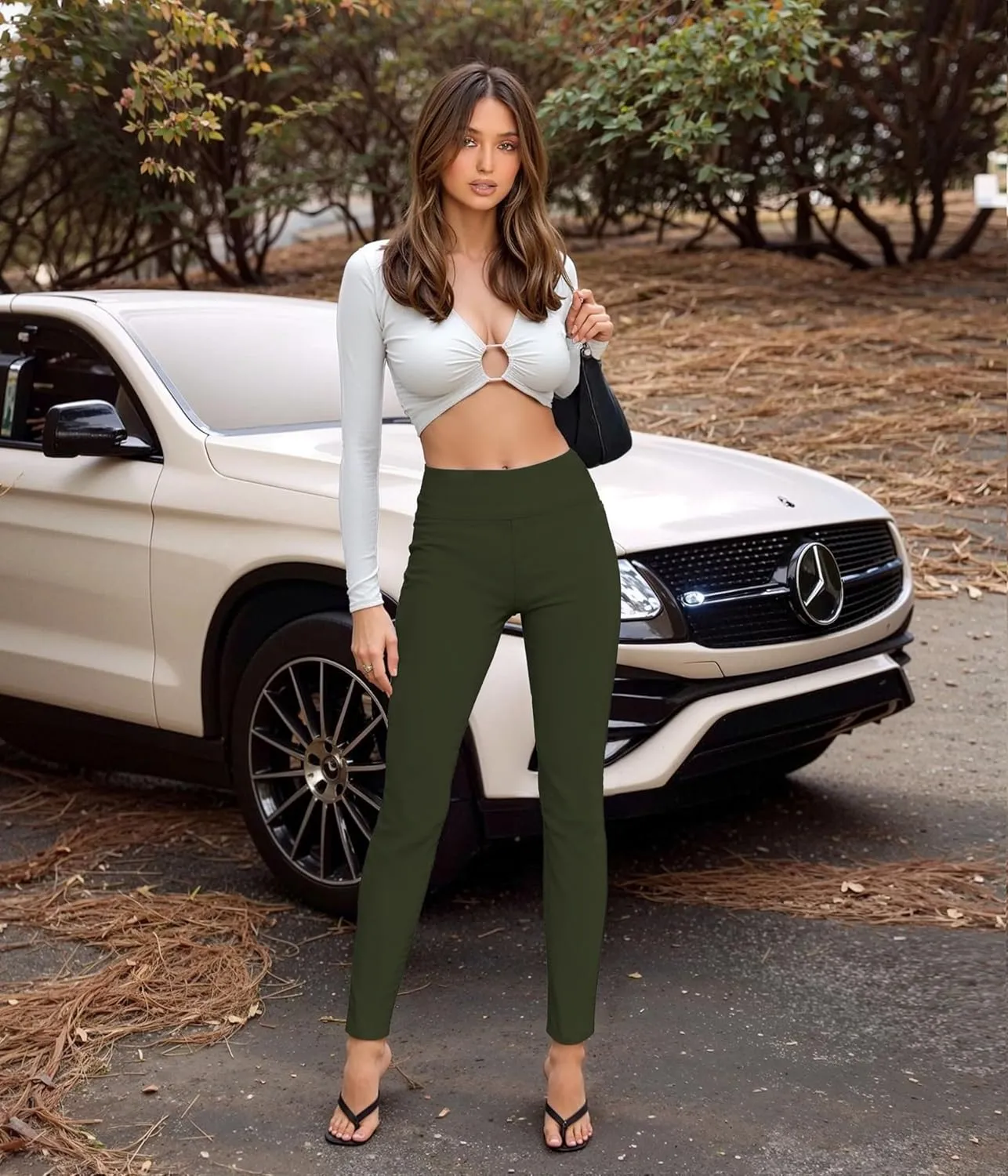 Hybrid & Company Women Stretch Skinny Dress Pants Nylon Ponte Pull On Office Leggings Trousers