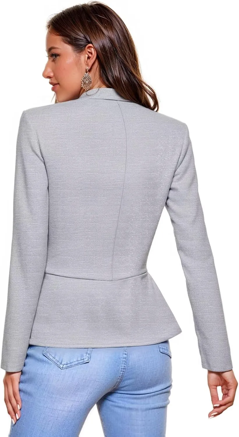 Hybrid & Company Women's Casual Work Office Elegant Open Front Premium Nylon Blazer Jacket