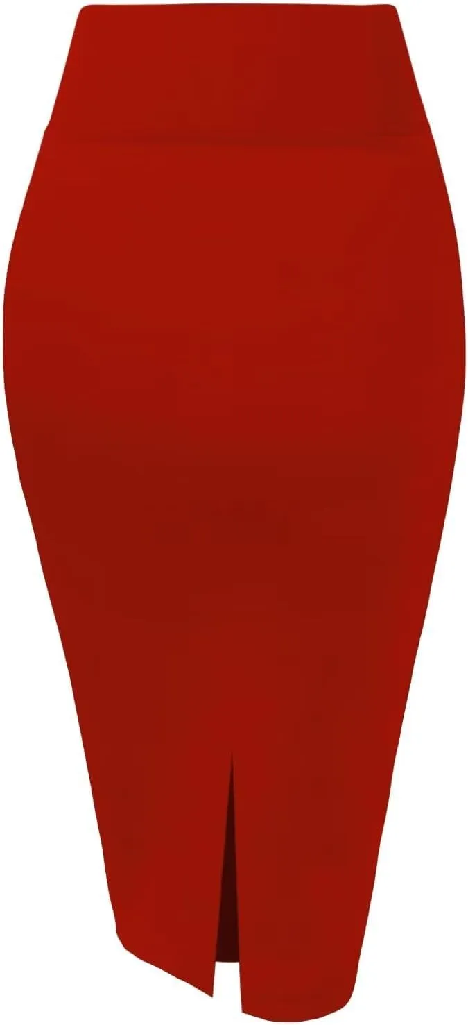Hybrid & Company Womens Pencil Skirt Premium Nylon Ponte Stretch Office Made in The USA Below Knee