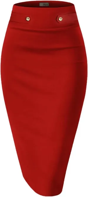 Hybrid & Company Womens Pencil Skirt Premium Nylon Ponte Stretch Office Made in The USA Below Knee