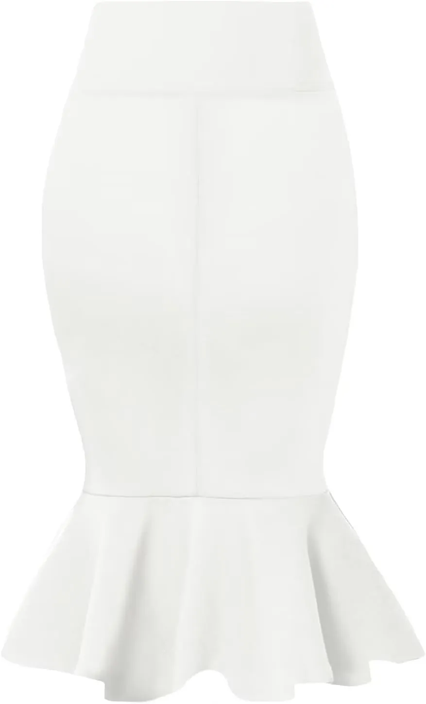 Hybrid & Company Womens Premium Nylon Ponte Stretch Office Fishtail Pencil Skirt High Waist Made in The USA Below Knee