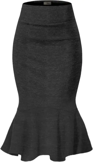 Hybrid & Company Womens Premium Nylon Ponte Stretch Office Fishtail Pencil Skirt High Waist Made in The USA Below Knee