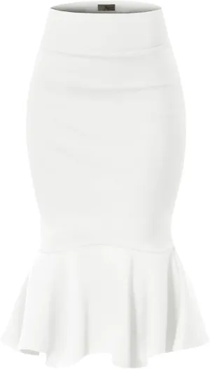 Hybrid & Company Womens Premium Nylon Ponte Stretch Office Fishtail Pencil Skirt High Waist Made in The USA Below Knee