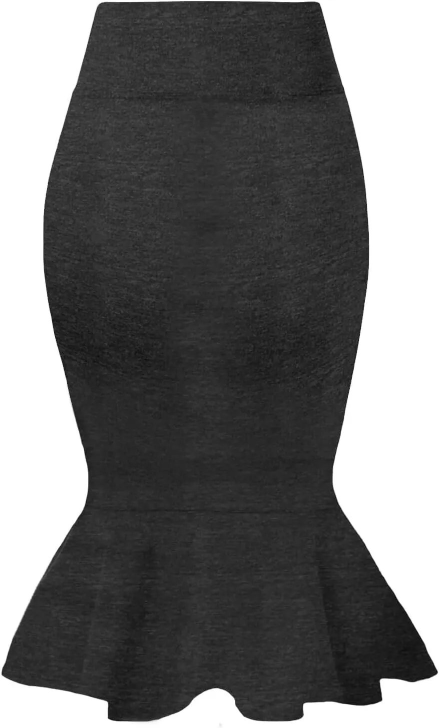 Hybrid & Company Womens Premium Nylon Ponte Stretch Office Fishtail Pencil Skirt High Waist Made in The USA Below Knee