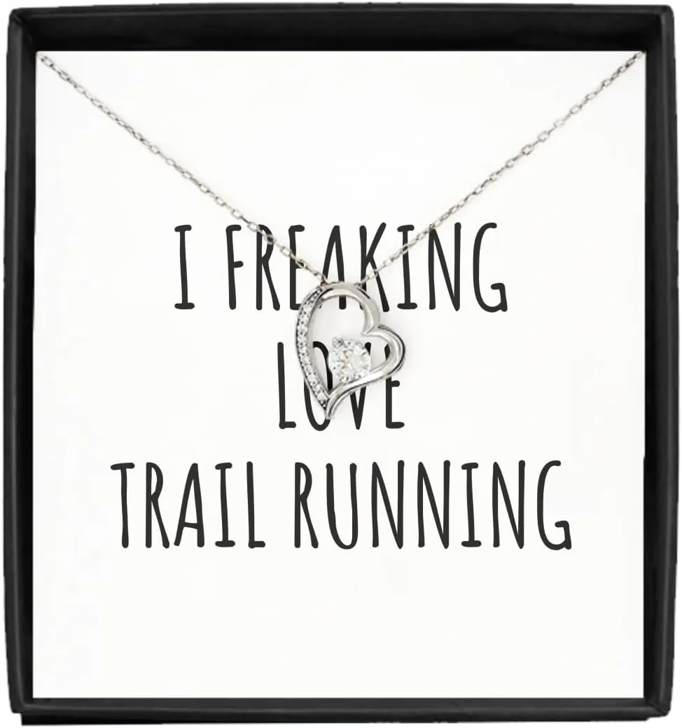 I Freaking Love Trail Running Necklace Pendant Funny Gift Idea For Hobby Lover Fan Quote Addict Gag Jewelry With Chain Message Card Box